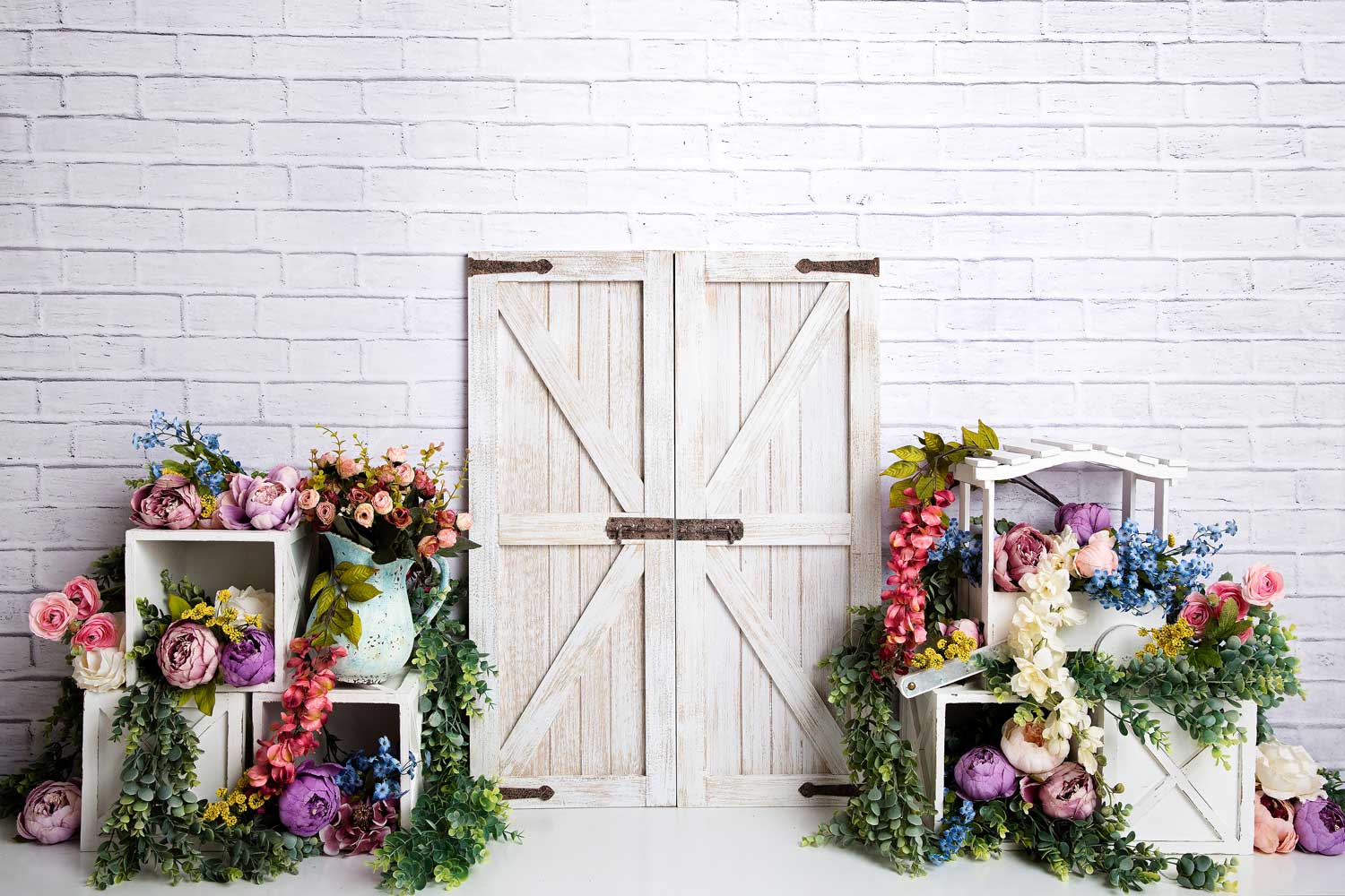 Kate Spring Colorful Flowers Barn Door Backdrop Designed by Megan Leig