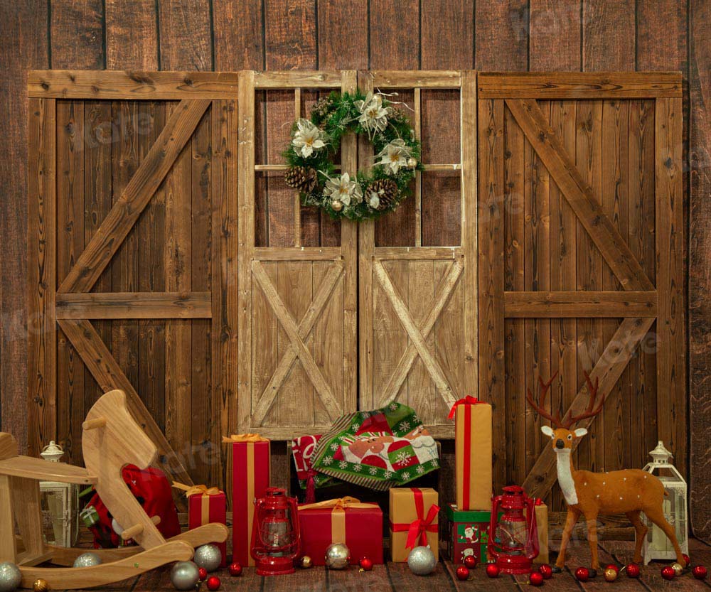 Kate Christmas Wooden Door Backdrop Gift Elk for Photography – Katebackdrop