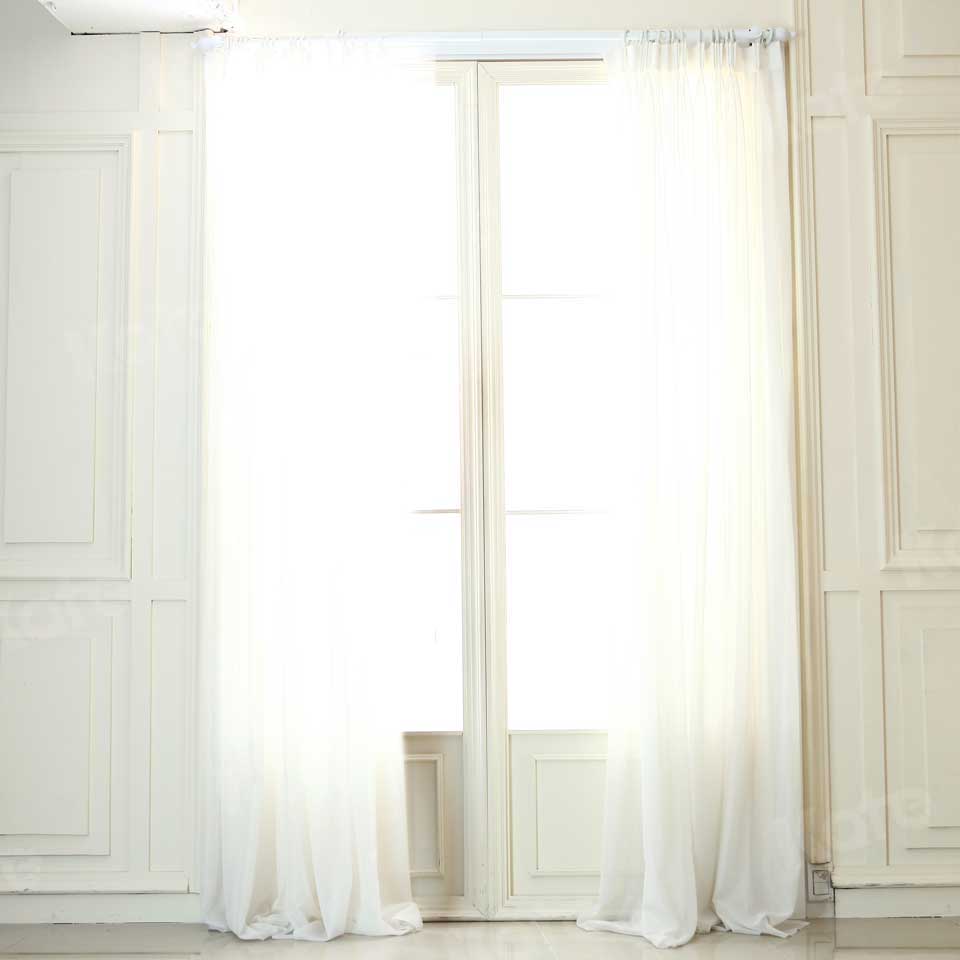 Kate White Curtain Wedding Backdrop Indoor Window Castle Photo - Katebackdrop