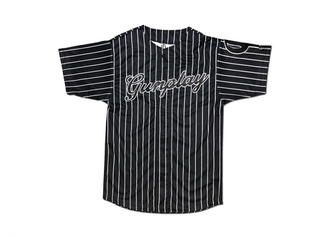 black and white pinstripe baseball jersey