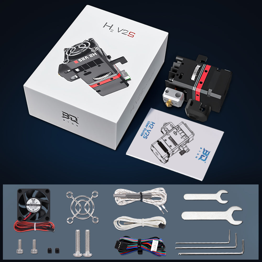 The H2 V2S Complete Kit includes one pre-assembled extruder and other tools to set it on the 3d printer.