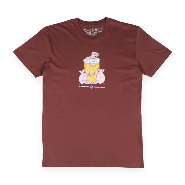 Carve Wicked x CSC King of Pigs T-Shirt (Brown) - CSC, Cardiff Skateboard Club - UK Skate Store