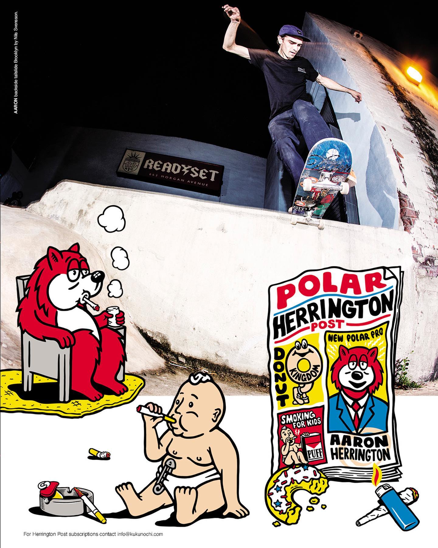 Aaron Herrington Polar Skate Co Advert with artwork by Jacob Ovgren