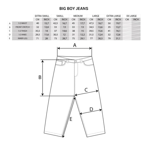 Polar Big Boy Jeans Size Guide - CSC, Cardiff Skateboard Club - UK Skate Store