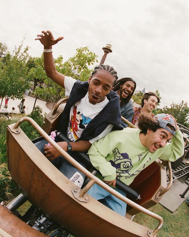 The Butter Goods team riding a rollercoaster at Disneyland for Butter x Fantasia clothing collection - CSC, Cardiff Skateboard Club - UK Skate Store