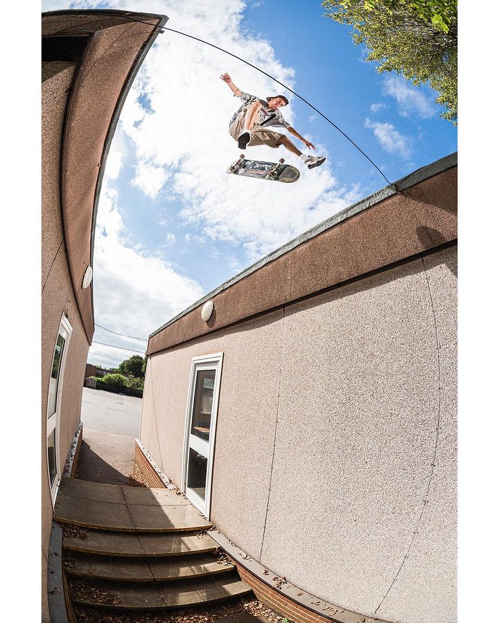 Harrison Woolgar Varial Heelflip over the roof gap, photo by Reece Leung - CSC, Cardiff Skateboard Club - UK Skate Store