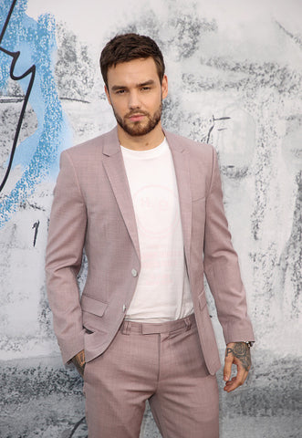 Liam Payne pink suit white shirt