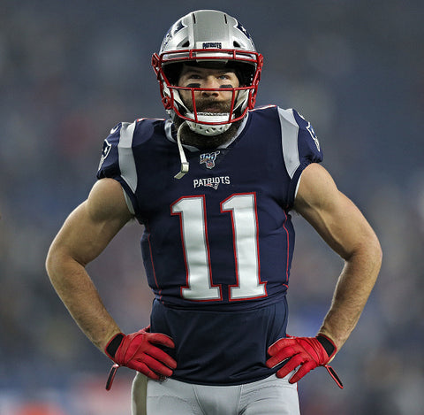Julian Edelman blue number 11 in white muscle arms