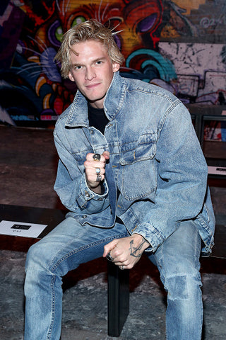 Cody Simpson wearing double denim at New York fashion week.