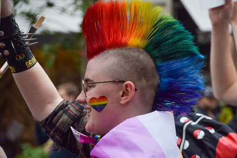 pride colours on a mohawk