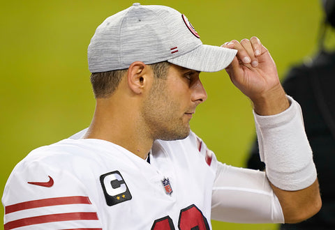 Jimmy Garoppolo baseball cap grey and white top