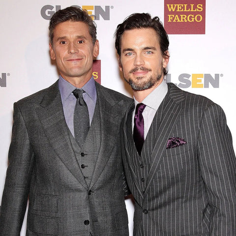 matt bomer and husband in grey suits