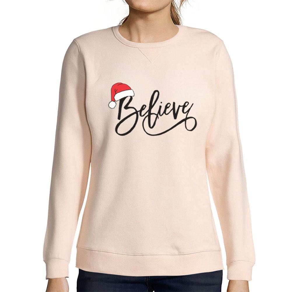 ULTRABASIC - Graphic Women's Christmas Believe Hat Cute Sweatshirt Xmas  Gift Ideas Creamy Pink | affordable organic t-shirts beautiful designs