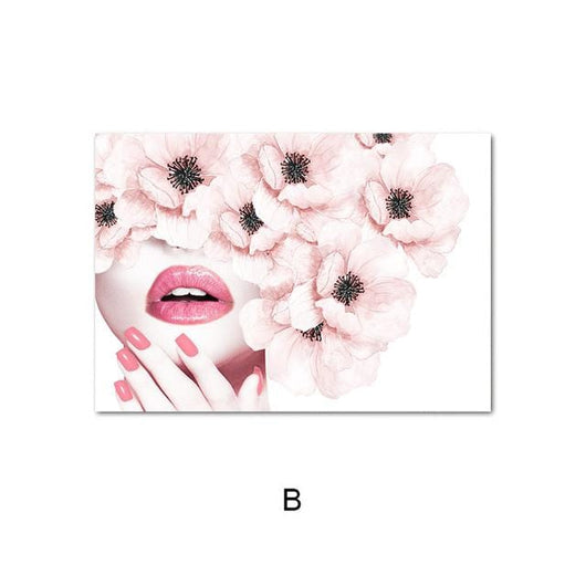 Pink Flower Perfume Fashion Poster Eyelash Lips Makeup Print Canvas Art  Painting Wall Picture Modern Girl Room Home Decoration 40x50cm No Frame /  Picture B