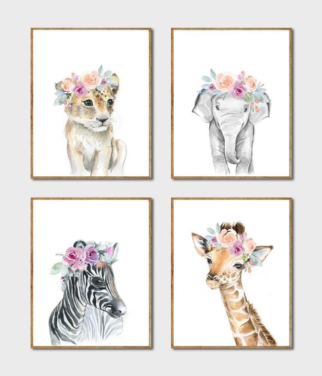 esthetisch bruid formaat Animals Floral Crown Art Decor Canvas Painting , Baby Girl Prints Animal  Giraffe Elephant Lion Wall Art Picture Nursery Poster 60x80 cm No Frame /  PH063 | affordable organic t-shirts beautiful designs