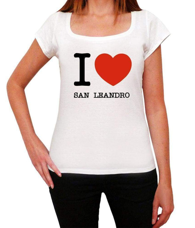 SAN LEANDRO, I Love City's, White, Women's Short Sleeve Round Neck