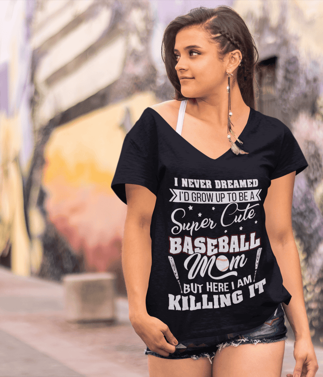 ULTRABASIC Women's V-Neck T-Shirt Baseball Mom Killing It - Funny Tee Shirt | affordable organic t-shirts beautiful designs