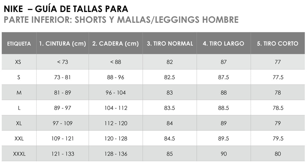 Guía de Tallas Nike Hombre –