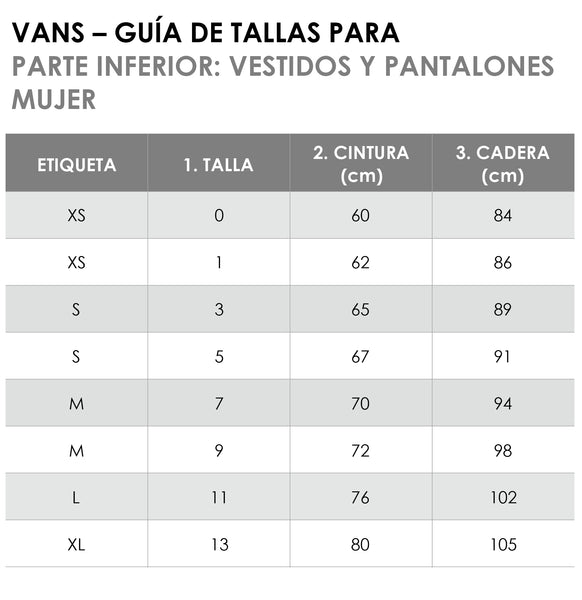 tallas vans