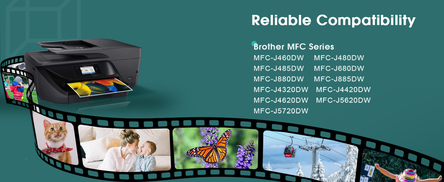 Brother LC203 Compatible Printers: Brother MFC-J4320DW	Brother MFC-J4420DW Brother MFC-J460DW	Brother MFC-J4620DW Brother MFC-J480DW	Brother MFC-J485DW Brother MFC-J5520DW	Brother MFC-J5620DW Brother MFC-J5720DW	Brother MFC-J680DW Brother MFC-J880DW	Brother MFC-J885DW
