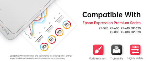 Compatible for Following Epson Printers: Epson Expression Premium XP-520, XP-600, XP-610, XP-620, XP-800, XP-810, XP-820