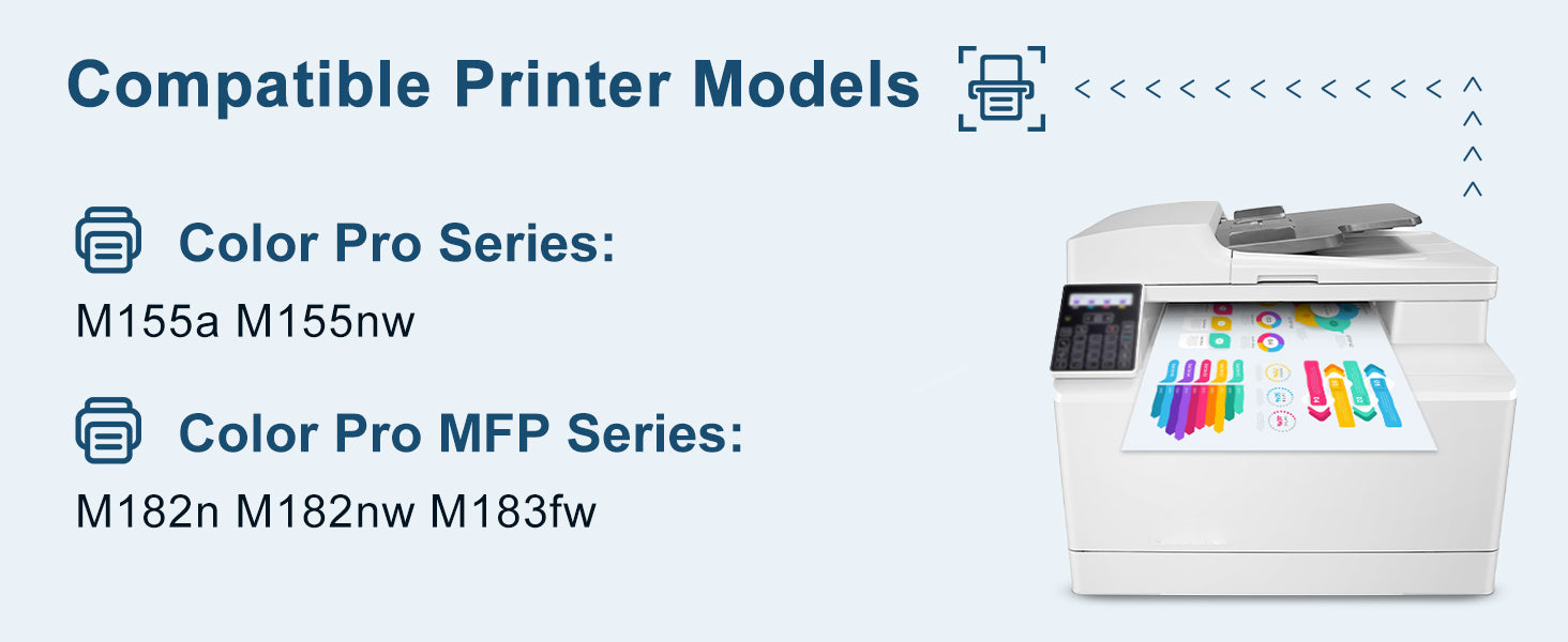 HP 215A Toner Compatible Printers: HP Color LaserJet Pro MFP M183fw / M182nw / M182n; HP Color LaserJet Pro M155a / M155nw
