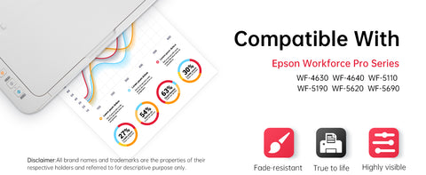 Compatible for Following Epson Printers: Epson WorkForce Pro WF-4630, WF-4640, WF-5110, WF-5190, WF-5620, WF-5690