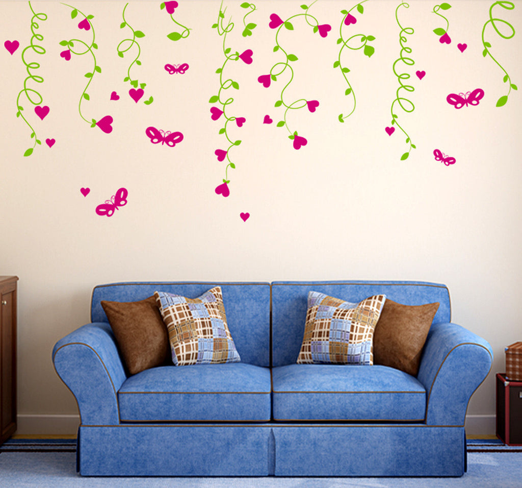 Sofa Background Lovely Hearts Hanging from Vines Living Room Design - Wall  Stickers/Wall Decals – DecalsDesignIndia