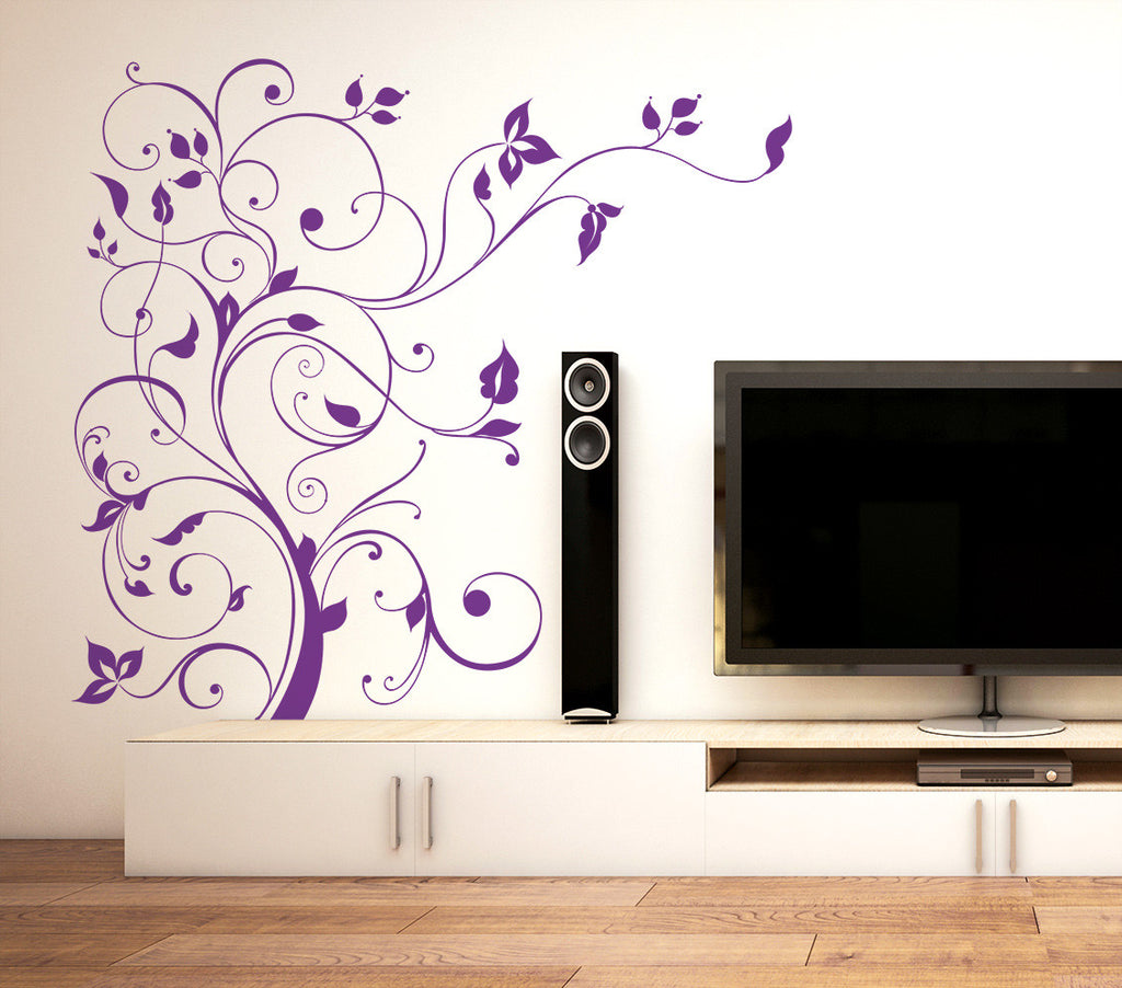 Floral Purple Vine TV LCD Background Design LED DIY Wall Decal Modern Decor  - Wall Stickers/Wall Decals – DecalsDesignIndia