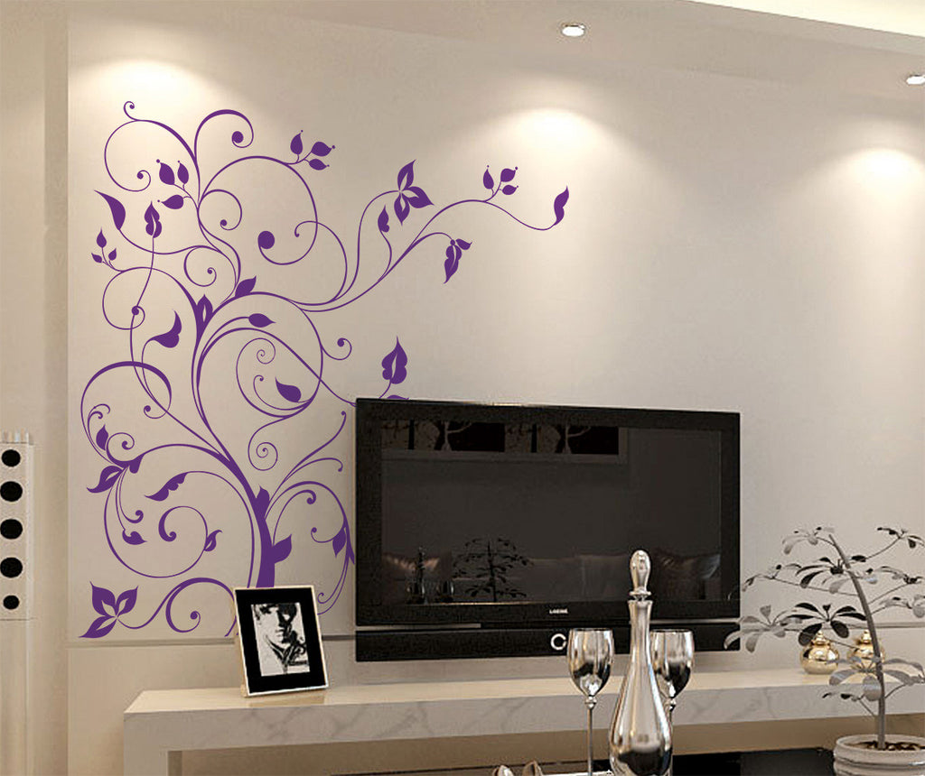 Floral Purple Vine TV LCD Background Design LED DIY Wall Decal Modern Decor  - Wall Stickers/Wall Decals – DecalsDesignIndia