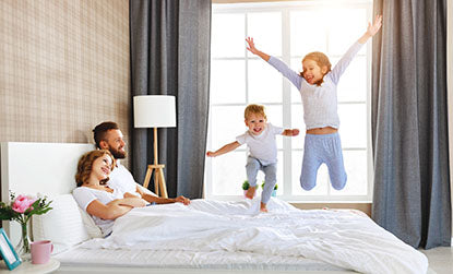 Family time in our microfiber bed sheets no ironing needed
