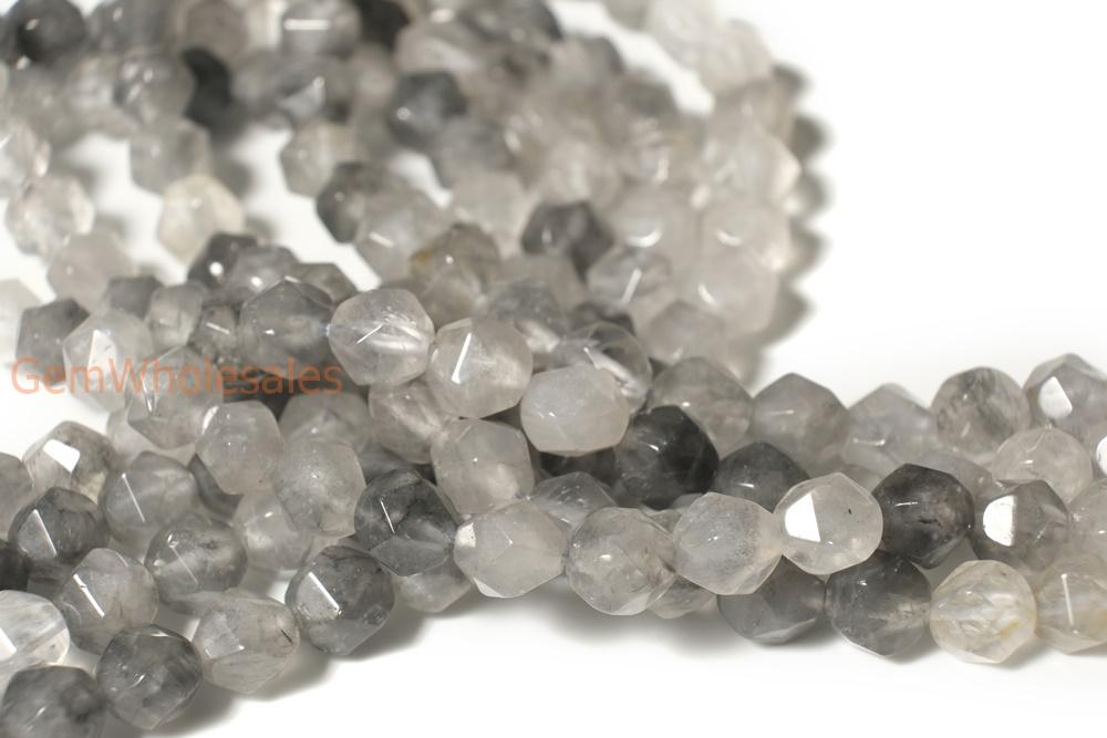 15" 8mm/10mm Natural grey cloudy quartz star faceted beads