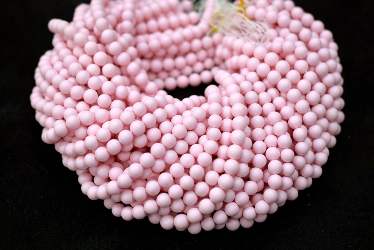15.5" 8mm/10mm Matte Shell pearl round beads light pink color,HJC6