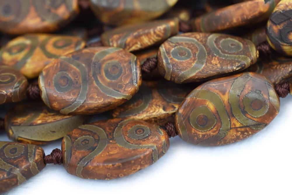 Bulk wholesale 22x40mm Antique Brown Tibetan Dzi agate flat oval beads –  GemWholesales