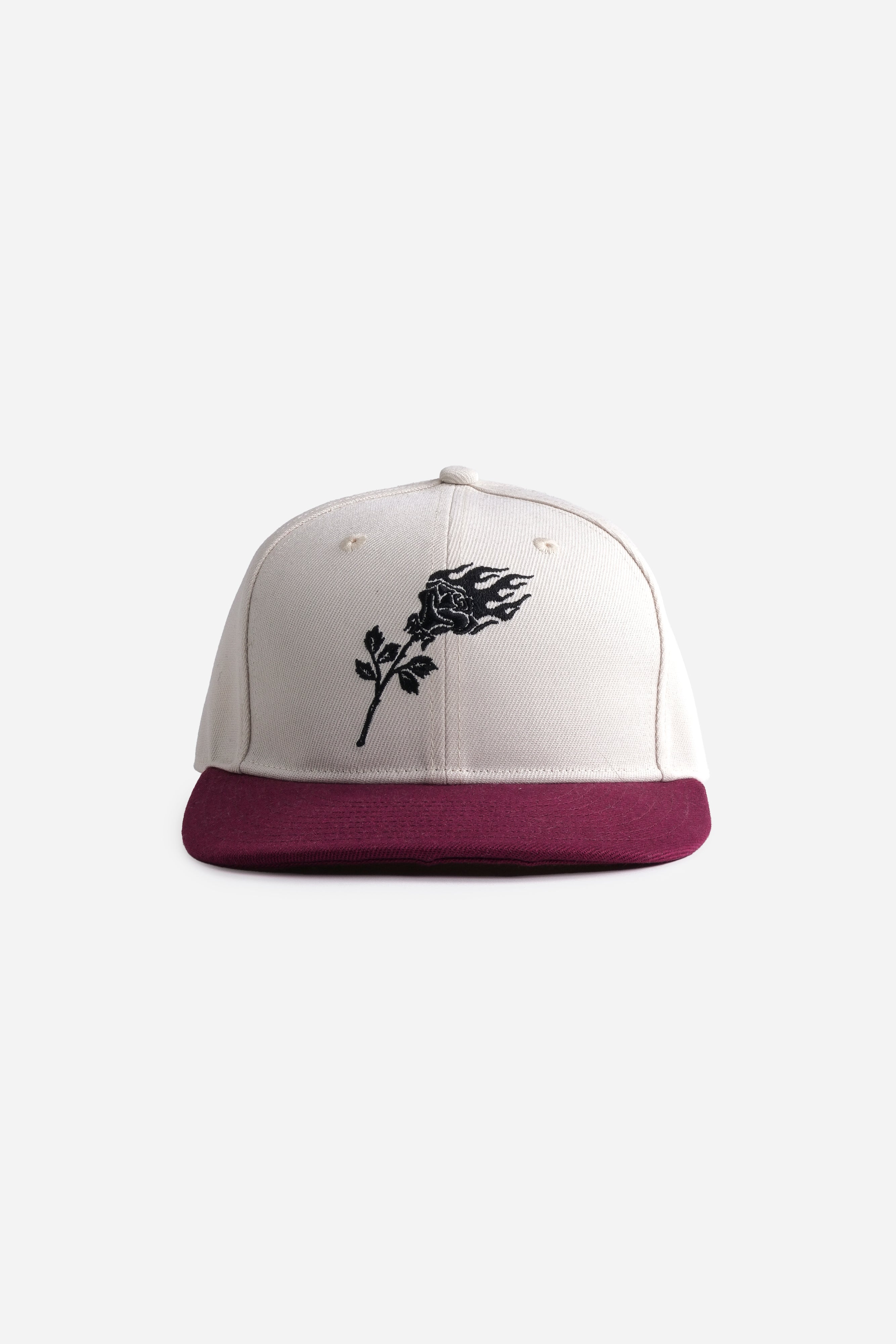 Flaming Rose Fitted Hat in Butter/Maroon