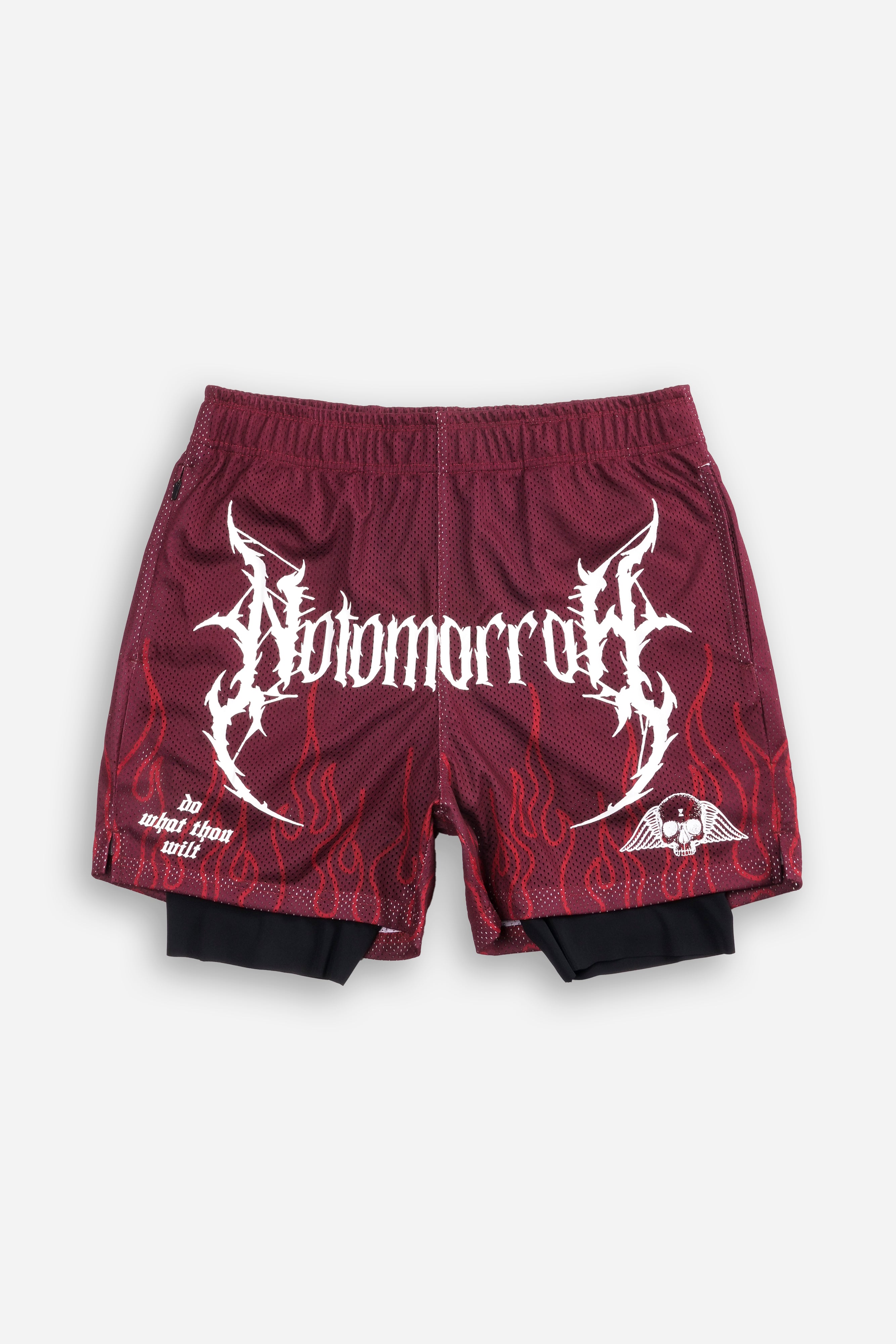 DWYW Hades BBall Mesh Shorts in Oxblood Mesh/Black Spandex