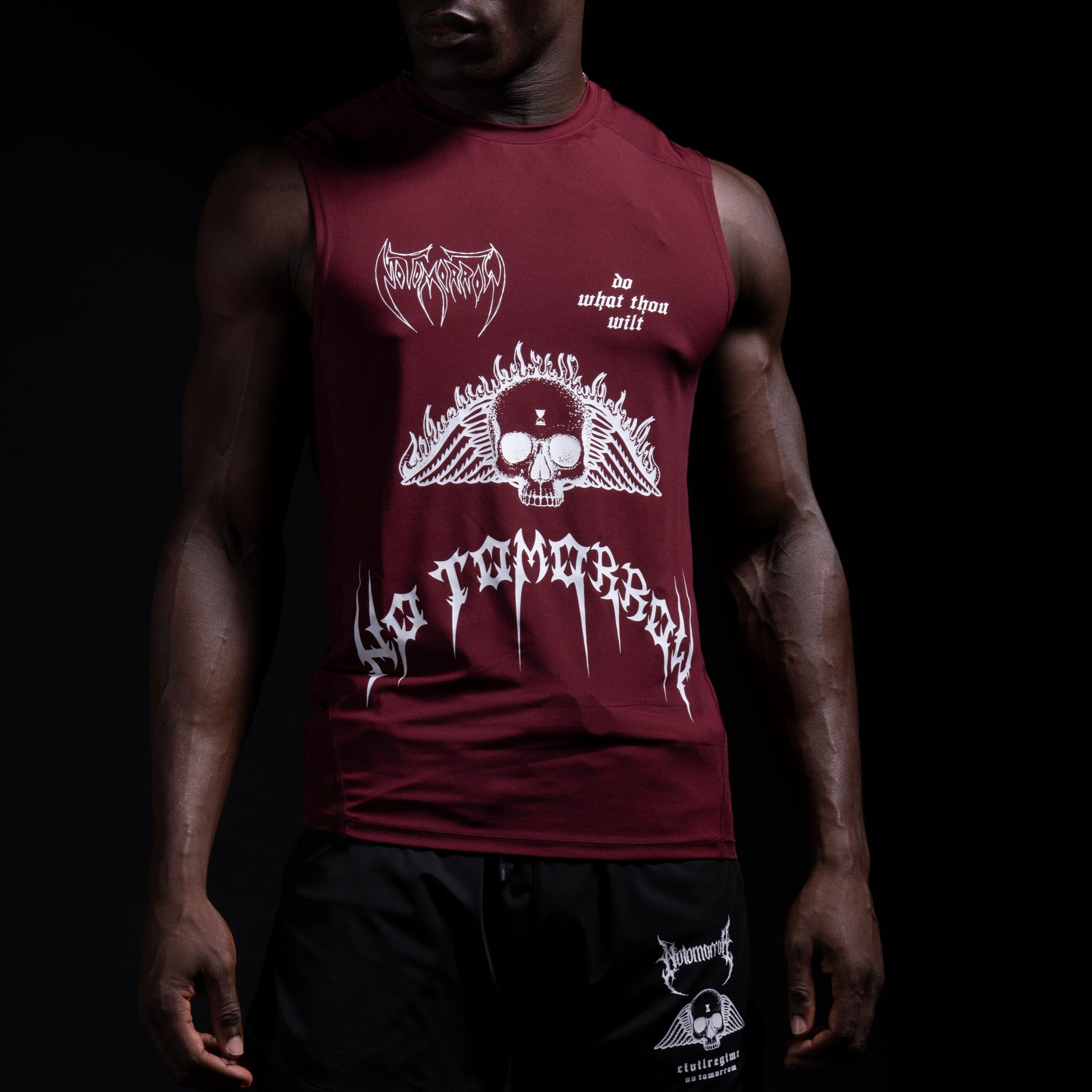 Metal Death V2 Sleeveless Compression Shirt in Oxblood