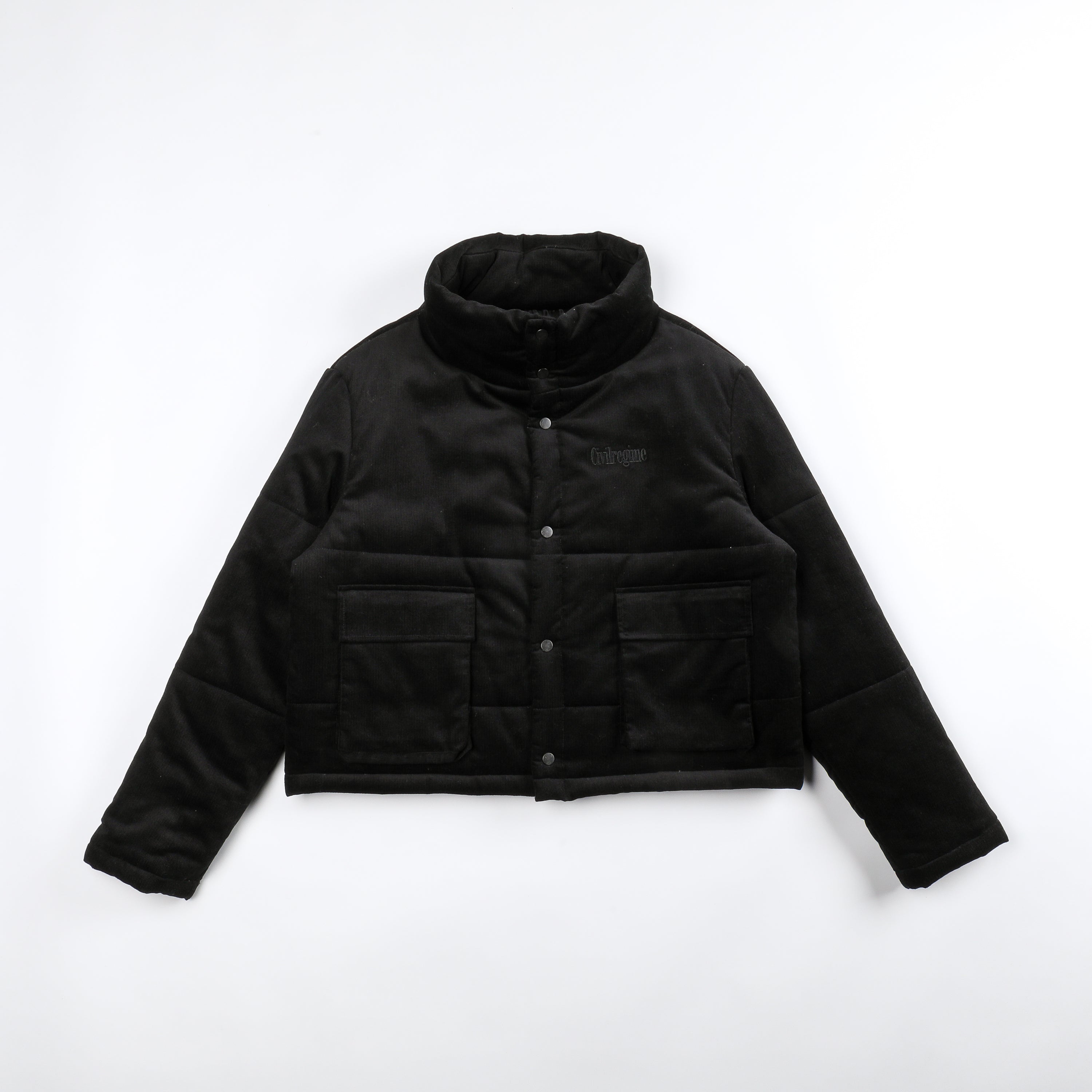 Image of The Civil Cropped Cord Puffer Jacket in Black