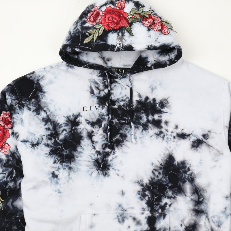 white hoodie with red roses