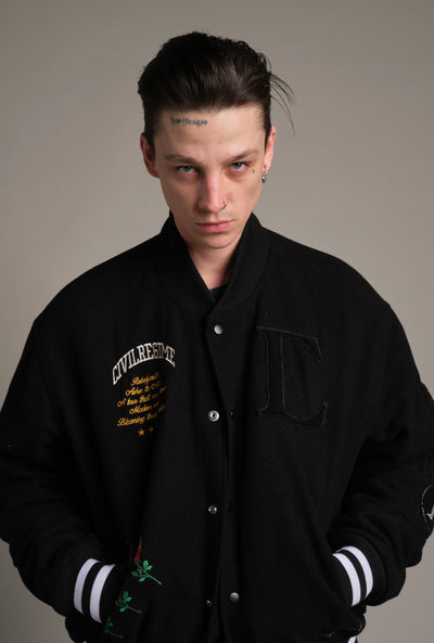 Varsity Lettermans Jacket in Black