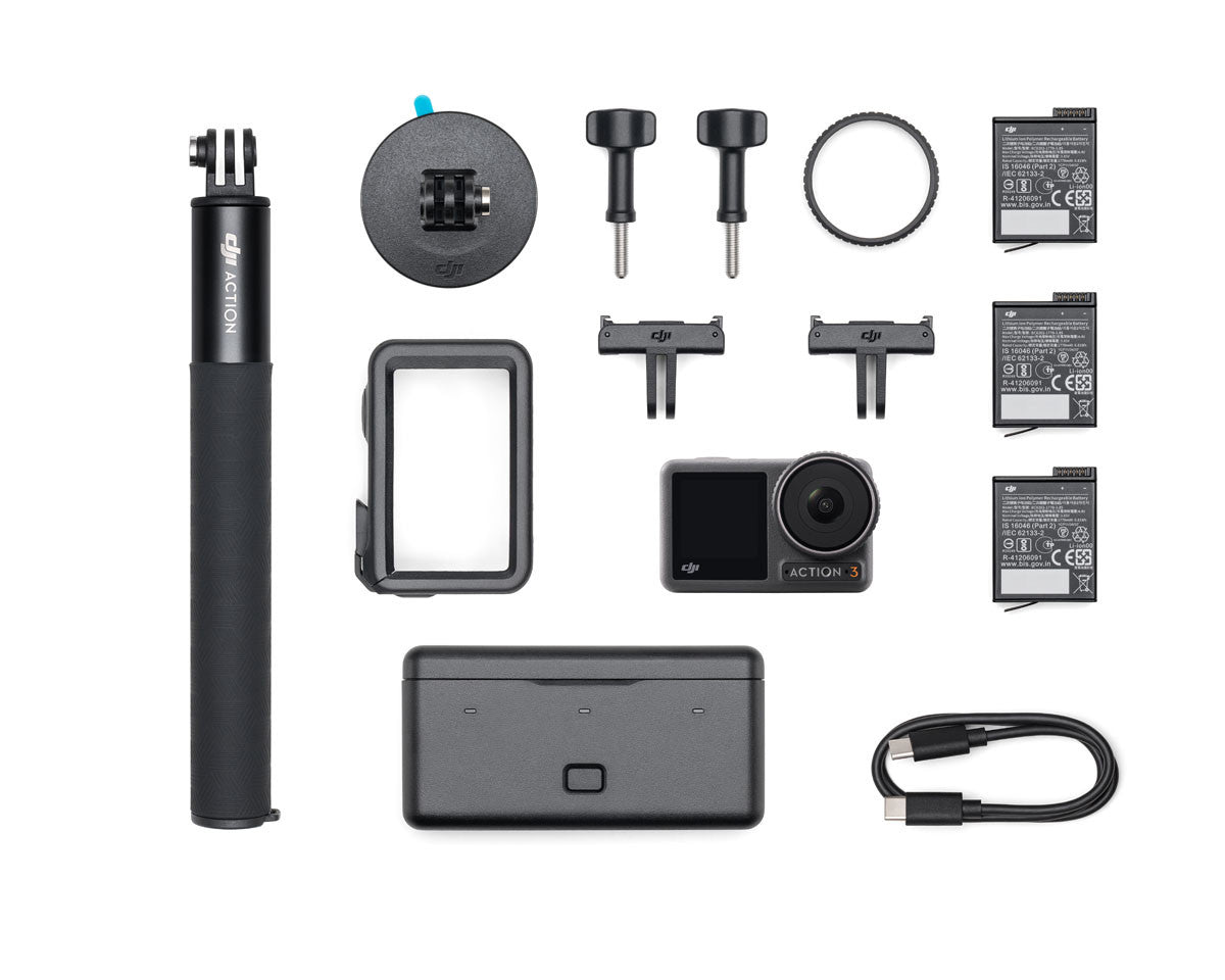 DJI Osmo Action 4 Adventure Combo 4K Ultra HD action camera with dual  touchscreens, Wi-Fi®, and Bluetooth®, extension rod, two adapter mounts,  and three batteries at Crutchfield