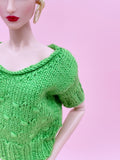 Handmade by Jiu 051 - Green Knitting Sweater Short Sleeve Patterned Top For 12“ Dolls Like Fashion Royalty FR Poppy Parker PP Nu Face Barbie