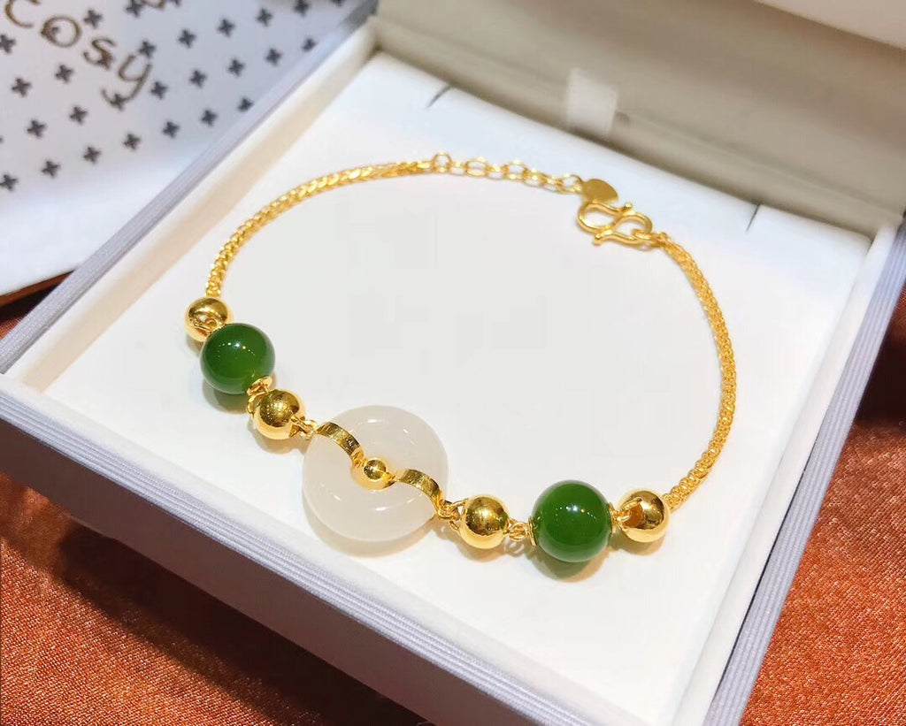 18k gold jade adjustable bracelet 