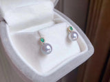 18k emerald akoya white pearl earring