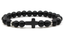 Anaceous stone black cross beaded elastic bracelet - Xingjewelry