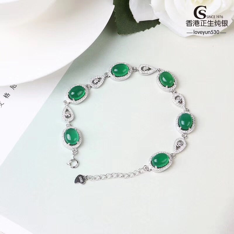 925 Sterling Silver Jade Bracelet Made 