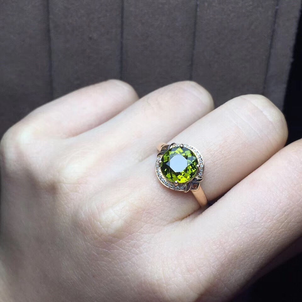 18k gold green tourmaline stone ring - Xingjewelry