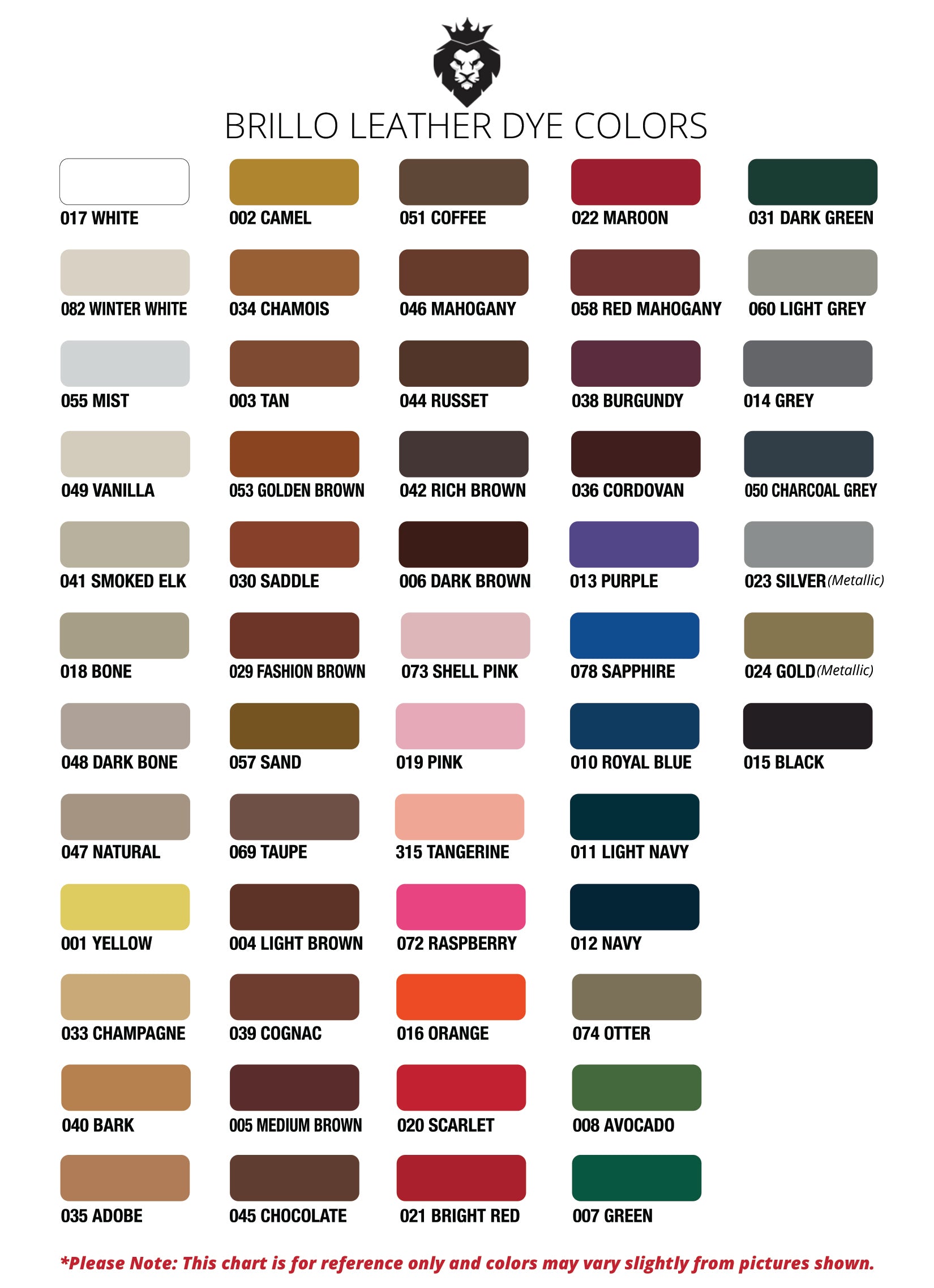Le Prevo Leathers leather dye colour chart