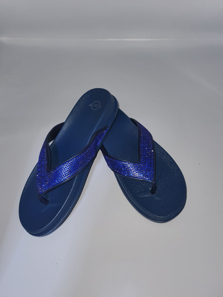 navy blue rhinestone flip flops