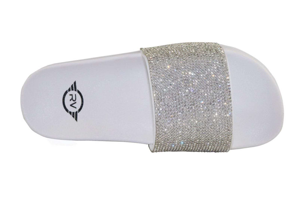 White Sole Rhinestone Slides 